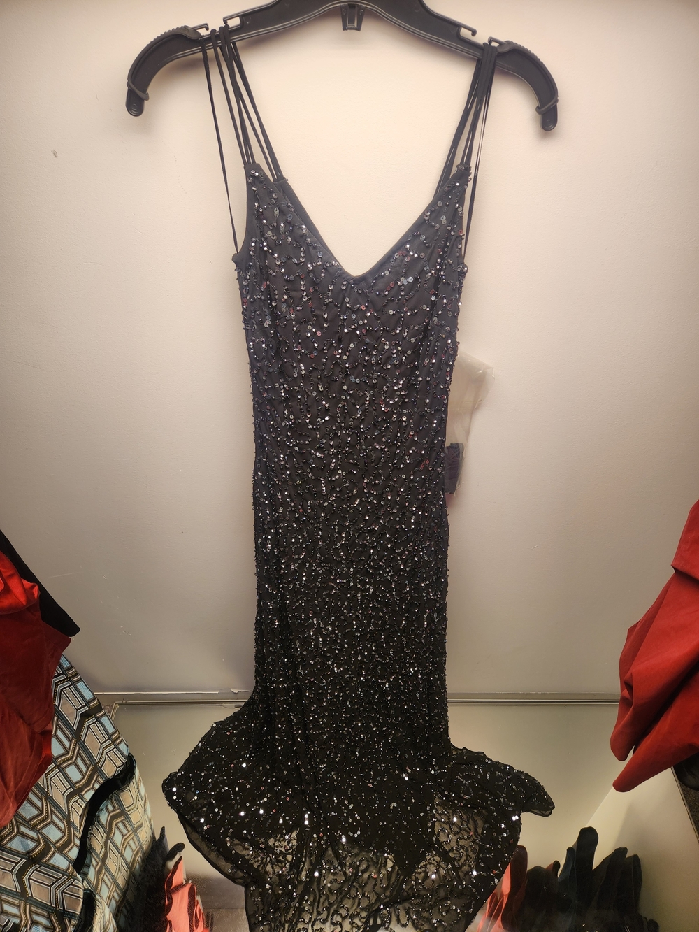 Black Embriodered Floor Length Gown with Multi-Strap Shoulders